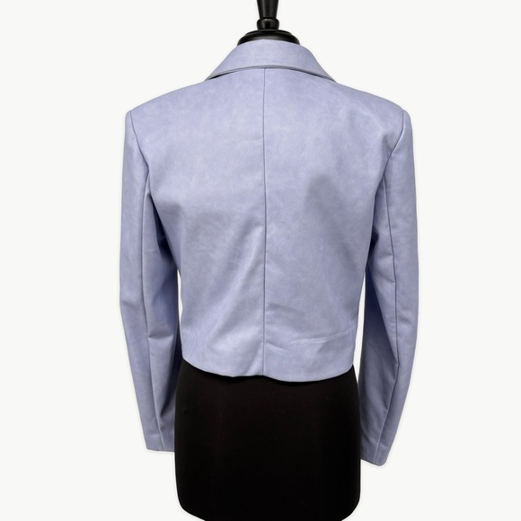 7 For All Mankind Faux Leather Cropped Double Breasted Jacket | Medium | Purple - Picture 7 of 13